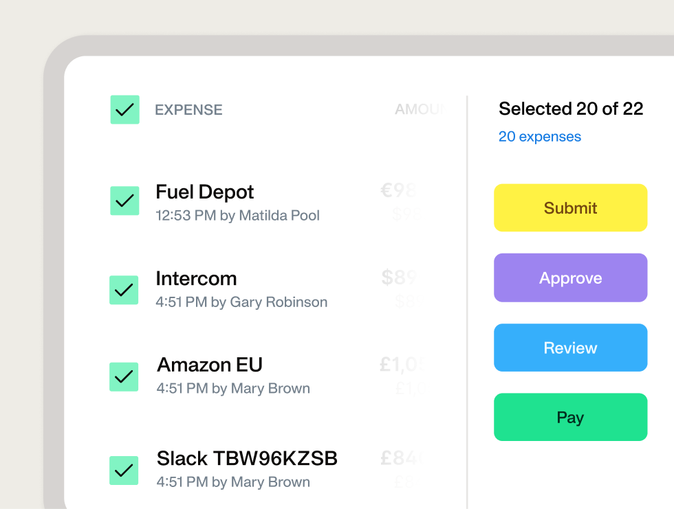 Illustration of the bulk actions you can do in Payhawk's spend management platform